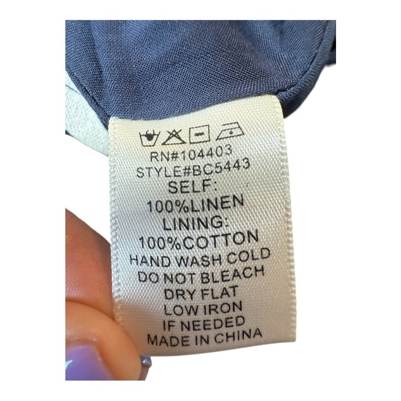 J.O.A Linen Floral Romper Dark Blue White 100% Linen Sleeveless Ruffle Overlay M - Picture 15 of 16